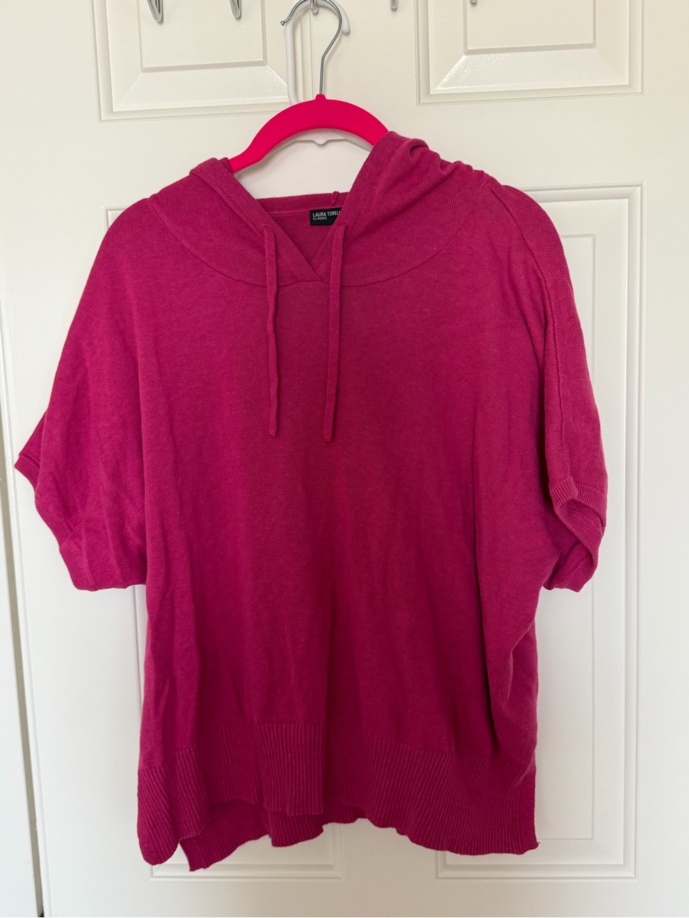 Bright Fuchsia Short-Sleeve Hooded Knit